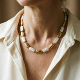 Vintage Necklace with Rectangular Gold & White Pearls
