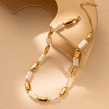 Vintage Necklace with Rectangular Gold & White Pearls