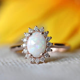 Vintage Ring in Rose Gold with Oval Opal & Crystal Shine