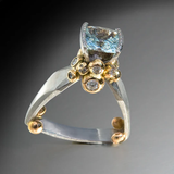 Vintage Ring in Gold & Silver with Blue Cubic Zirconia