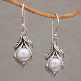 Vintage Silver Earrings with Hanging Pearls