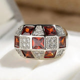 Vintage Silver Ring with Red Precious Stones