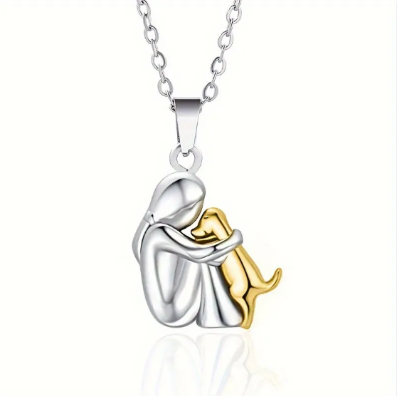 Pendant with Girl & Hugging Dog