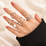 Set of 11 Retro Silver Rings