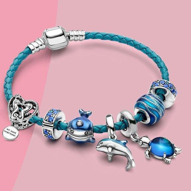 Ocean Set: Bracelet + Leather & Silver Pendant