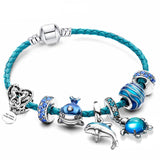 Ocean Set: Bracelet + Leather & Silver Pendant