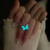 Set: Necklace & Bracelet with Shimmering Blue Butterfly