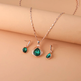 Set: Necklace & Earrings with Green Crystal & Gold