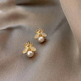 Gold Earrings with Pearl & Zircon