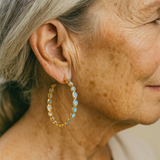 Gold Retro Earrings with Blue Opal