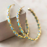 Gold Retro Earrings with Blue Opal