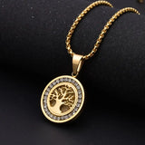 Gold Tree of Life Necklace with Cubic Zirconia