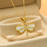 Gold Necklace with Dragonfly-Shaped Opal