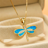 Gold Necklace with Dragonfly-Shaped Opal