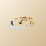 Crystal White Blossom Ring Gold on champagne lunar background