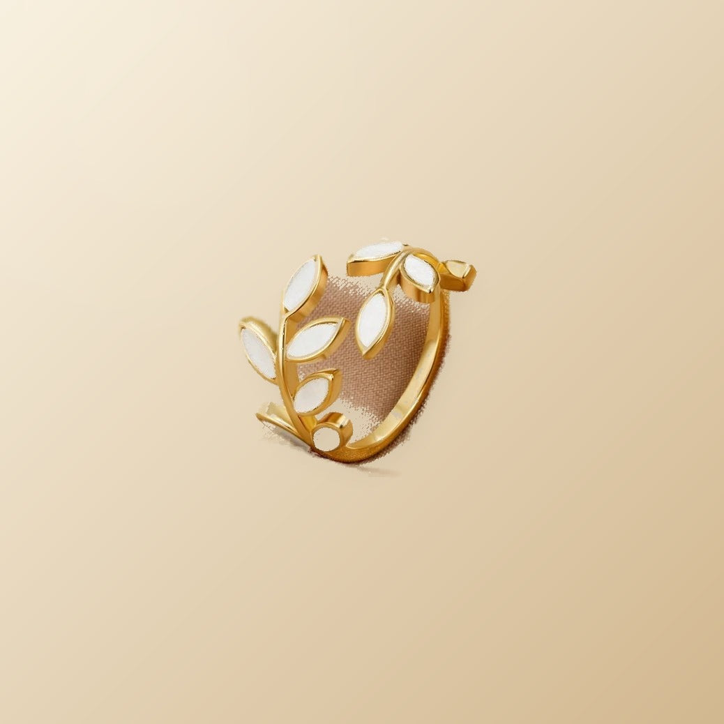 Gold Leaf Ring on champagne lunar background