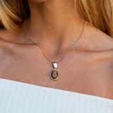Silver Tiger Eye Stone Long Necklace